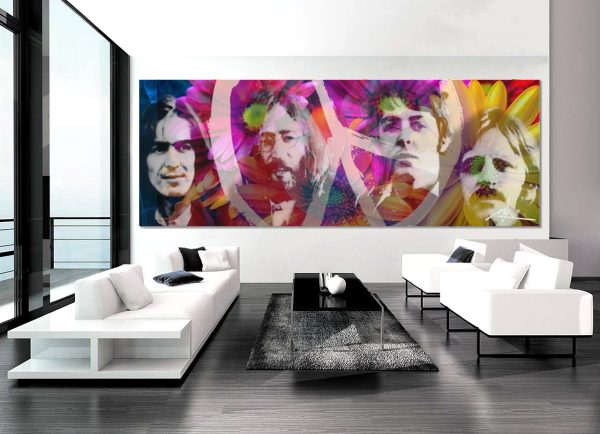 Beatles Art Pop Painting Flower Mixed Media Large Canvas Acrylic Original for Collectors